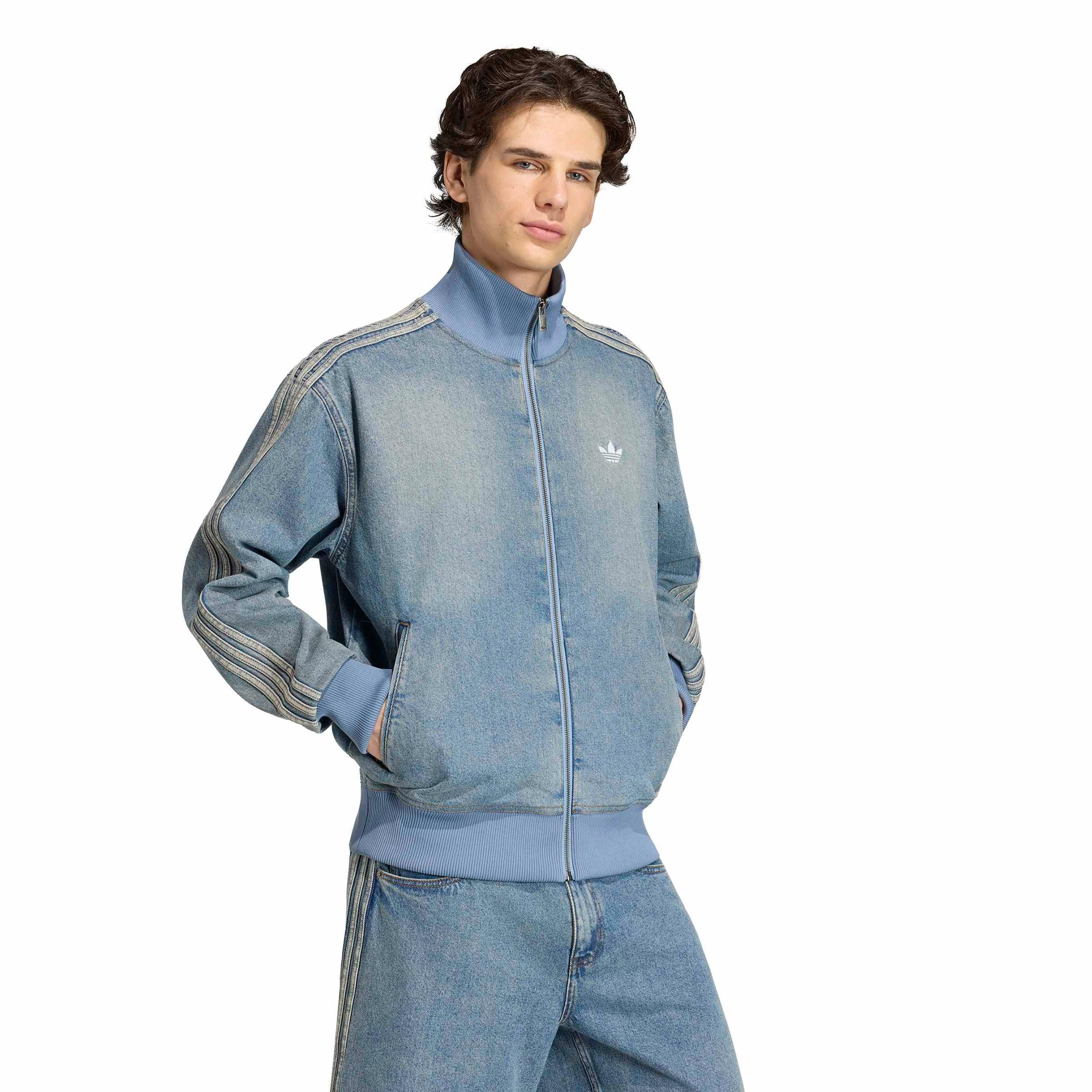 adidas Originals Men's Firebird Adicolor Denim Track Jacket - Lt Blue - LT BLUE